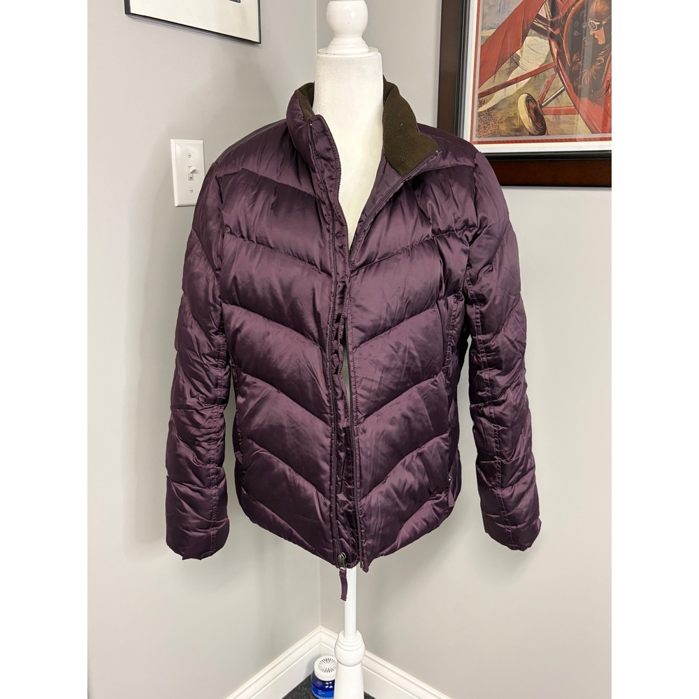 Eddie Bauer Goose Down Puffer Jacket XL Purple Quilted Full Zip Satin Finish